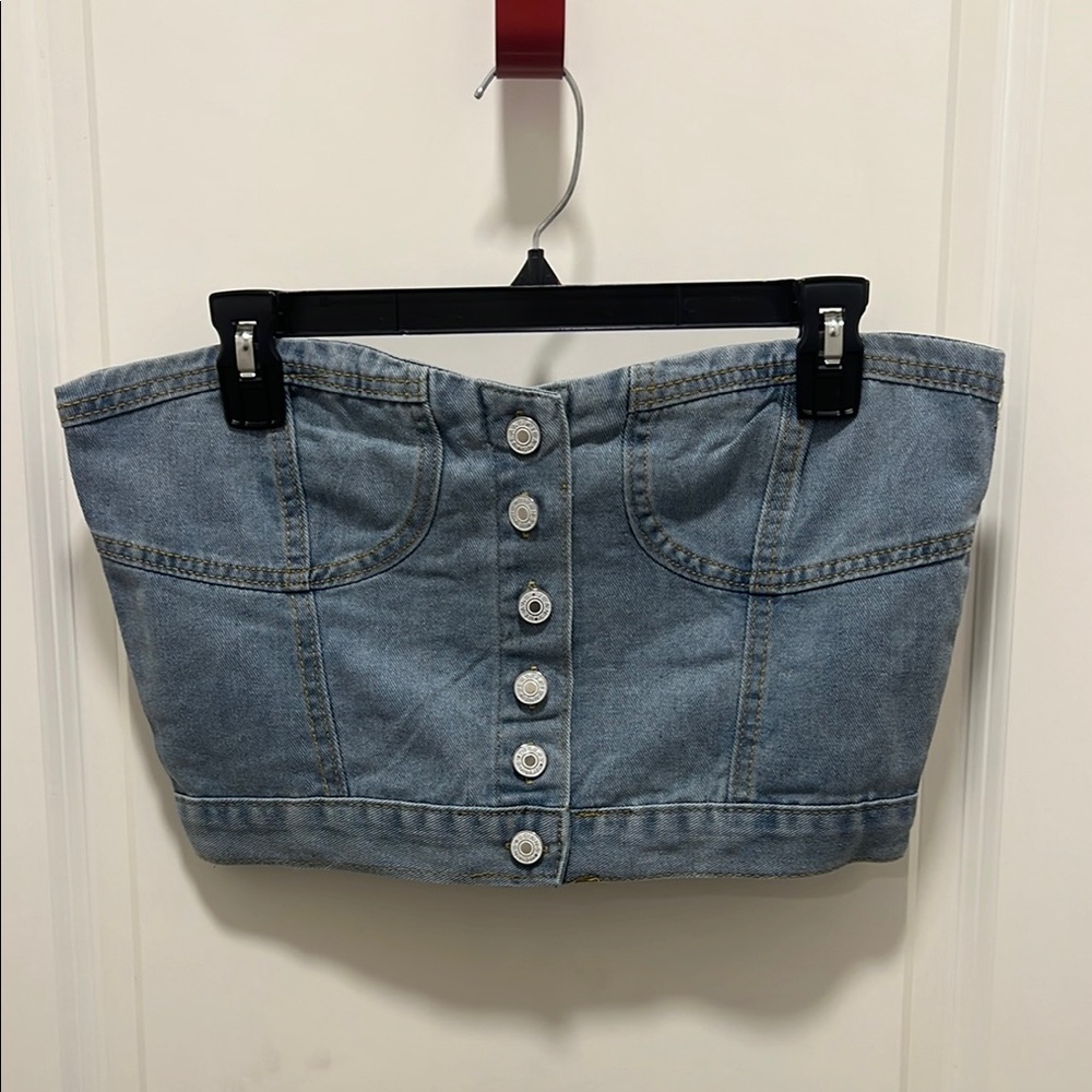 Denim Button-Up Bustier Top